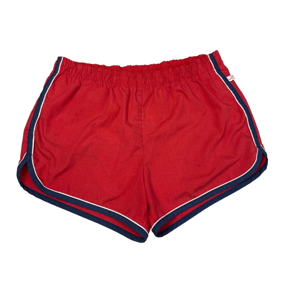 Vintage Jantzen Red Athletic Dolphin Shorts Navy Trim Made in USA Size 36